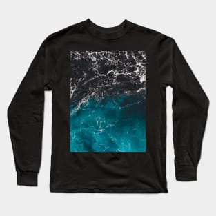 Wavy foamy blue black ombre sea water Aerial photo ocean splash wave abstract aqua summer Long Sleeve T-Shirt